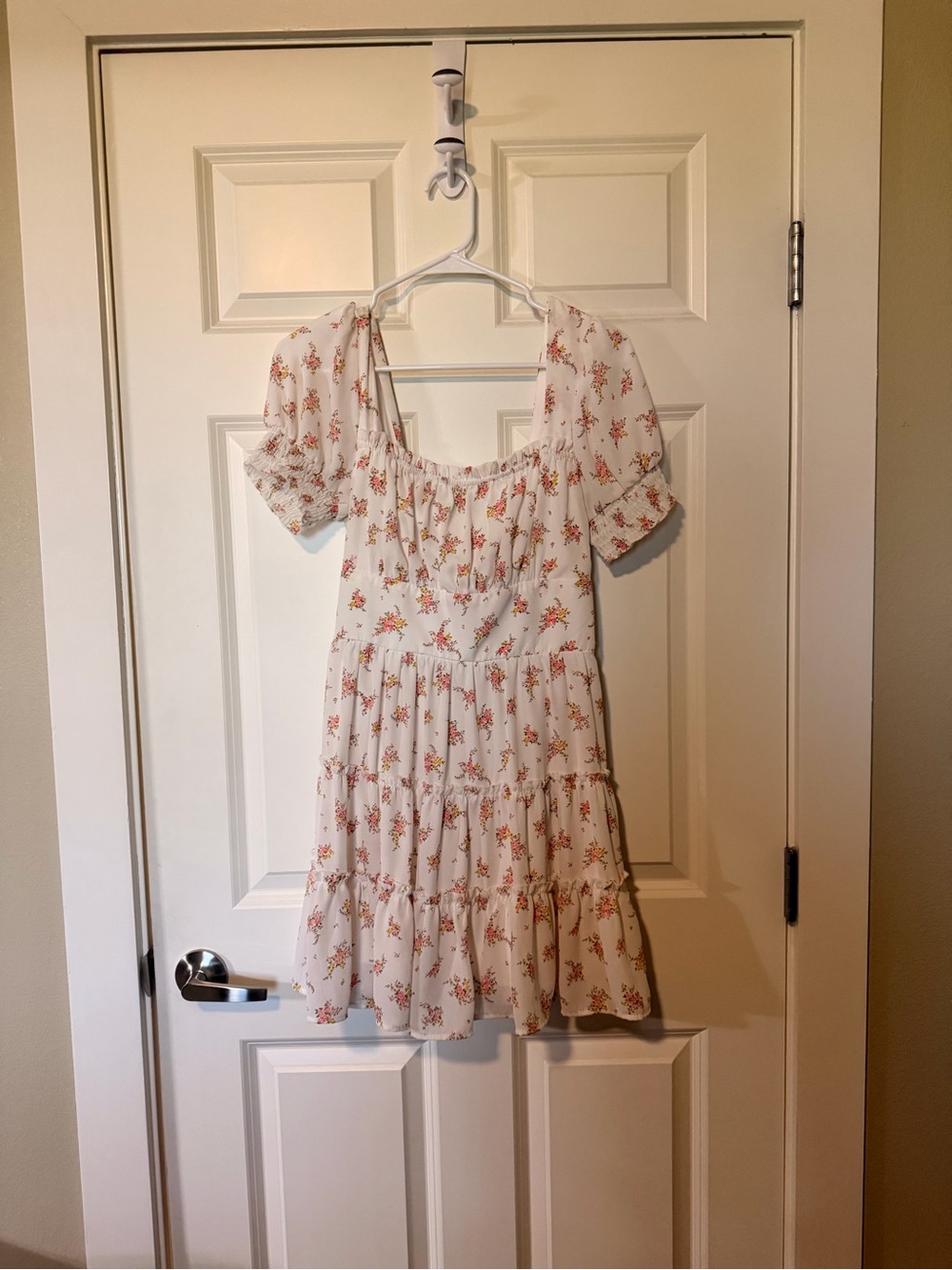 Altar'd State White Mini Dress with Pink Floral Accents